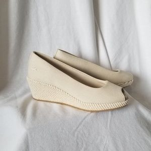 LACOSTE Wedge Espadrille Open Toe Sandal Tan Beige